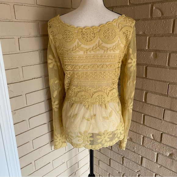 Sundance Buttery Yellow Embroidered Sheer Top Blouse Cottagecore Romantic Small - Picture 5 of 9